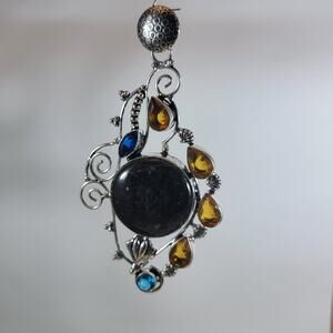 Black Jasper & Citrine Pendant – Handmade Silver Natural Gemstone Jewelry